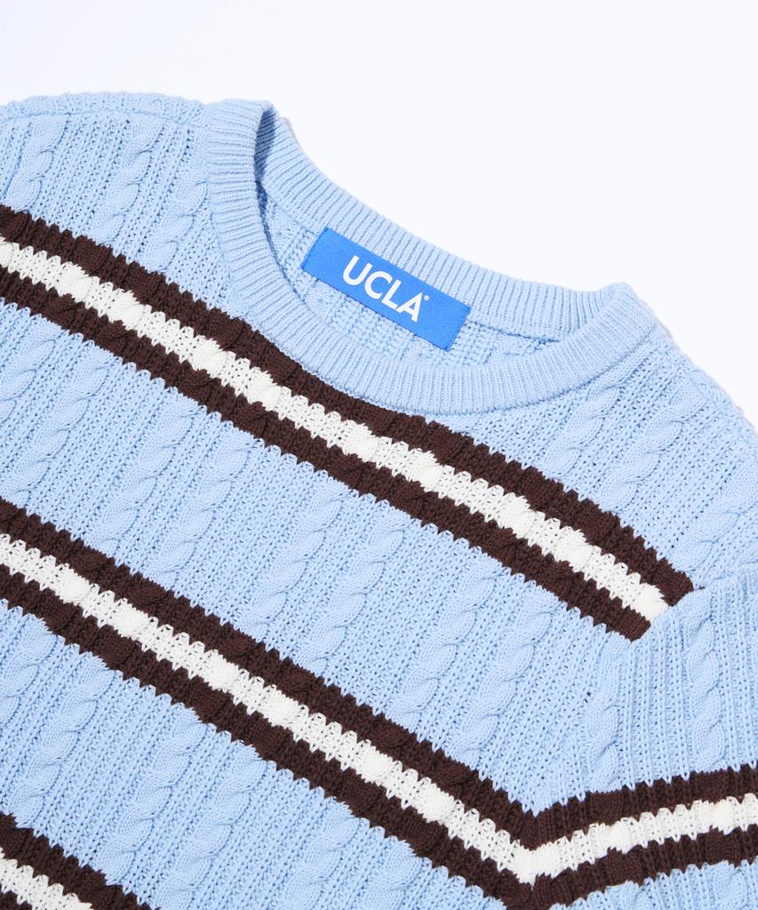 UCLA Women'S Striped Cable Knit Short Sleeve Sweater [Lt-Blue] (Ub3Sk50)