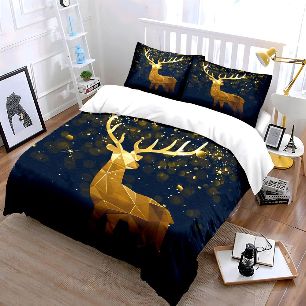 Golden Geometric Deer Design Bedding Duvet Cover Set Duvet Cover Pillowcases (1*Duvet Cover 2*Pillowcases, without duvet insert)