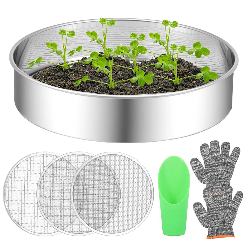 4/6Pcs Soil Sieve Set Stainless Steel Garden Soil Sieve with 3/6/9mm Filter Mesh Rust Resistant Compost Sifter Garden Accessory