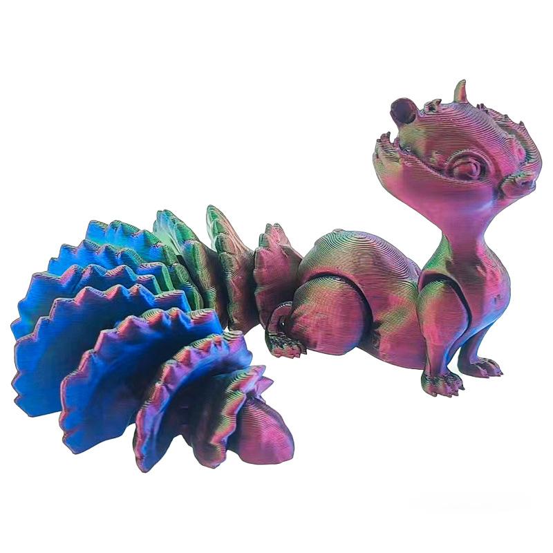 1Pcs 19Cm 3D Printed Long Tailed Squirrel Joint Movable Toy Ornament Creative Figurine Car Desktop Decorations Crafts Ornament