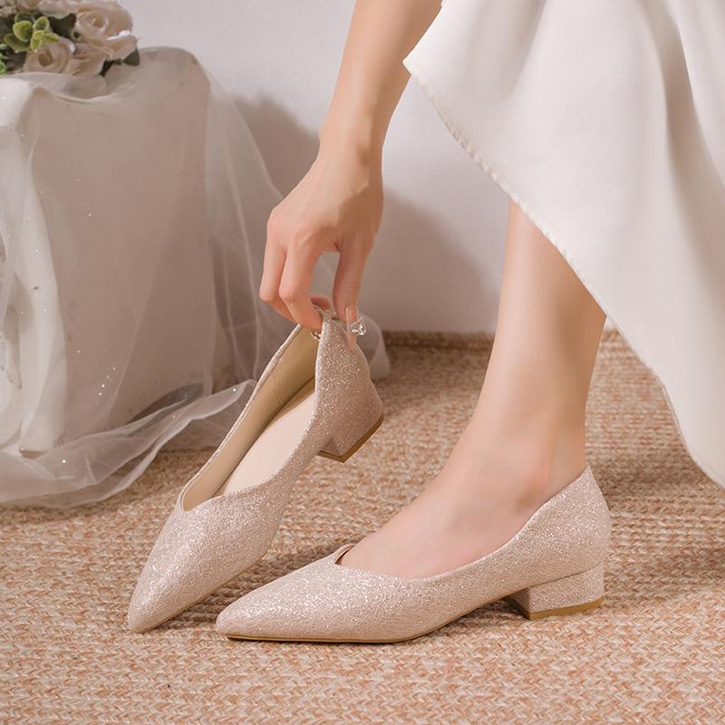 Fashion French Short Heel Flat Bottom Beauty Leather Shoes Pointed Toe Single Shoes