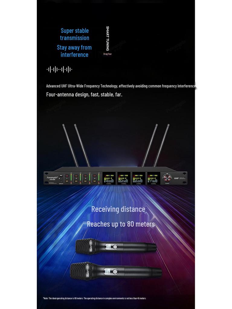 UHF Wireless Gooseneck Headset Microphone - 1-to-4 Infrared Frequency Matching for Conferences & Training Rooms