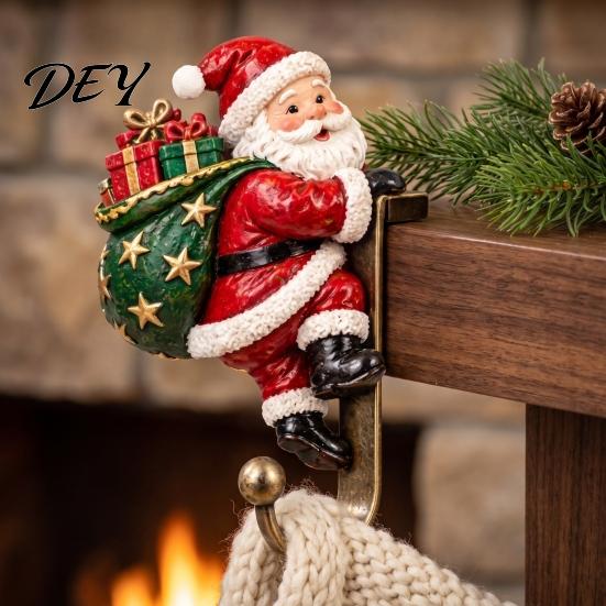 Holiday Ornament Hangers Christmas Stocking Holders for Mantle, Santa Claus/Reindeer/Nutcracker/Red Bird Metal Fireplace Tree Clips Hangers, Farmhouse