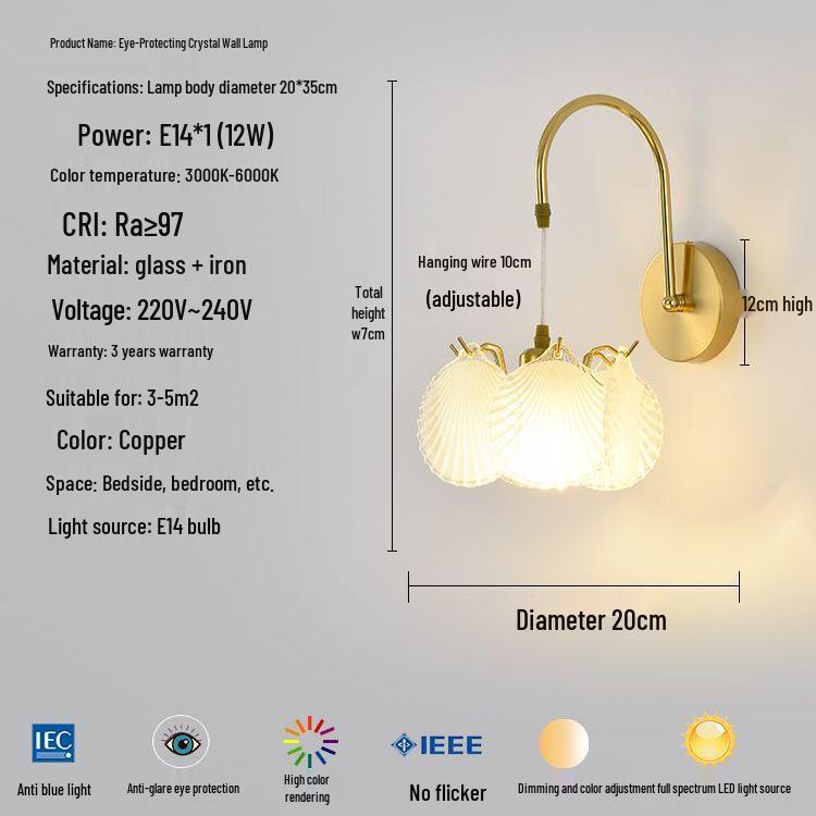 Modern Luxury French Glass Wall & Bedside Lamp for Bedroom, Corridor, and Hall