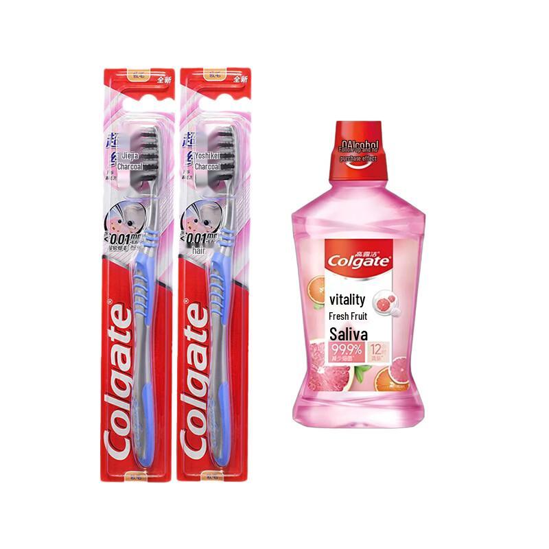 Набор средств для ухода за полостью рта Colgate: Зубные щетки и фруктовый ополаскиватель для рта