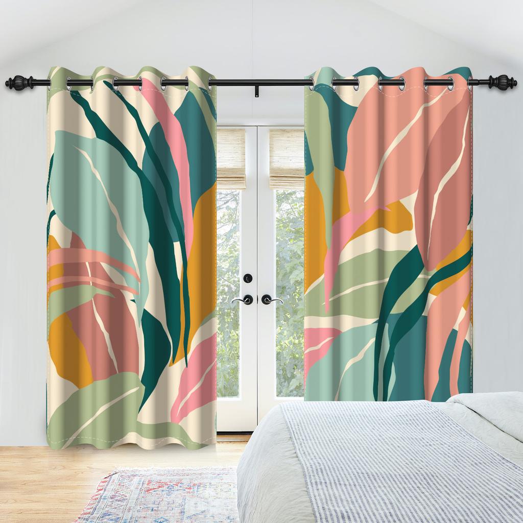 2pc Modern Leaves Window Curtains Home Interior Curtains Medieval Minimalism Nordic Abstract Bedroom Curtains Polyester Fabric
