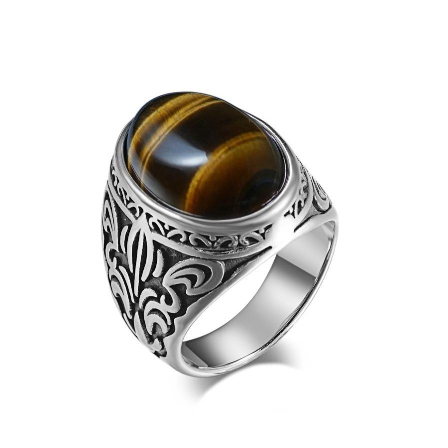 2026 NEW Men's 316L Stainless Steel Rings Vintage with Natural Stone Punk Fashion Jewelry for Male Anel Factory Direct Sales
