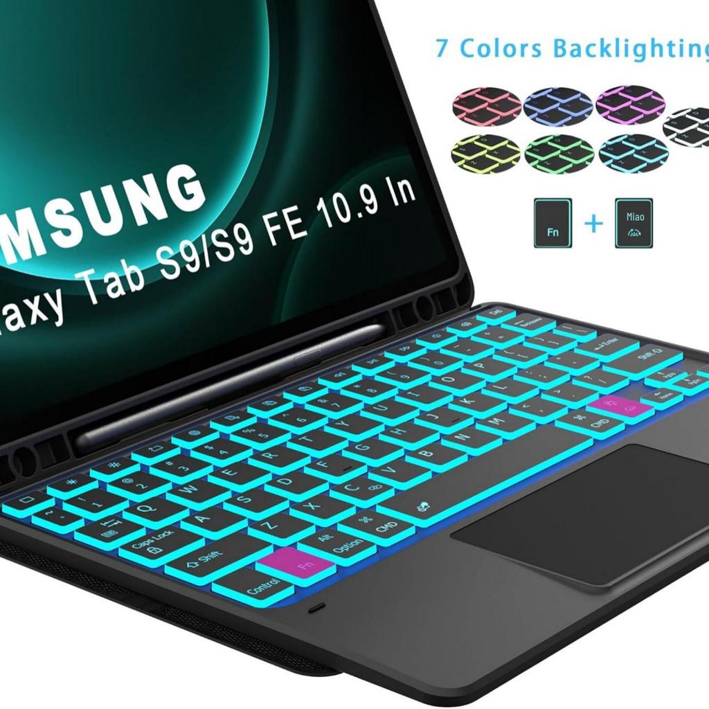Samsung S11 Tablet Case with 7-Color Backlit Bluetooth Keyboard and Pen Slot