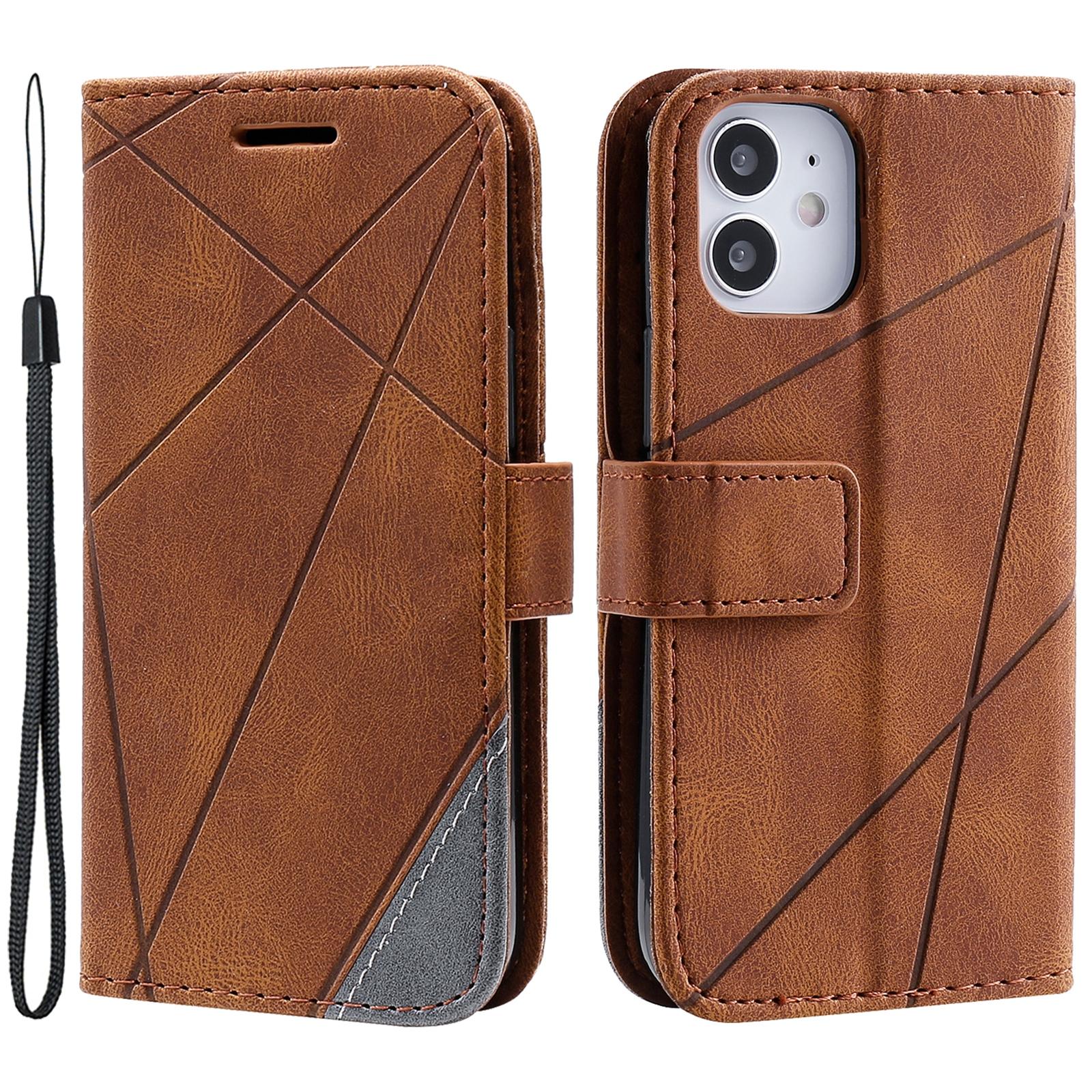

For iPhone 12 mini Case Wallet Leather Phone Cover Skin-touch Texture Brown