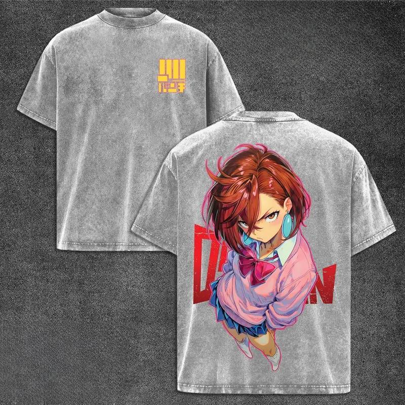 T-shirt Imprimé Dandadan Momo Ayase Hommes Femmes T-shirts en Coton Lavé Manga Vintage T-shirt Harajuku Masculin Décontracté Manches Courtes T-shirt