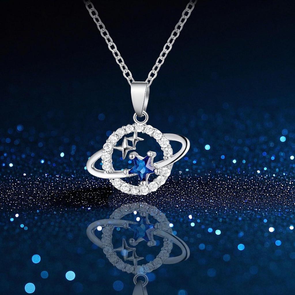 Exclusive Blue Planet Women's Necklace: Meteorite & Sapphire Zirconia Clavicle Chain