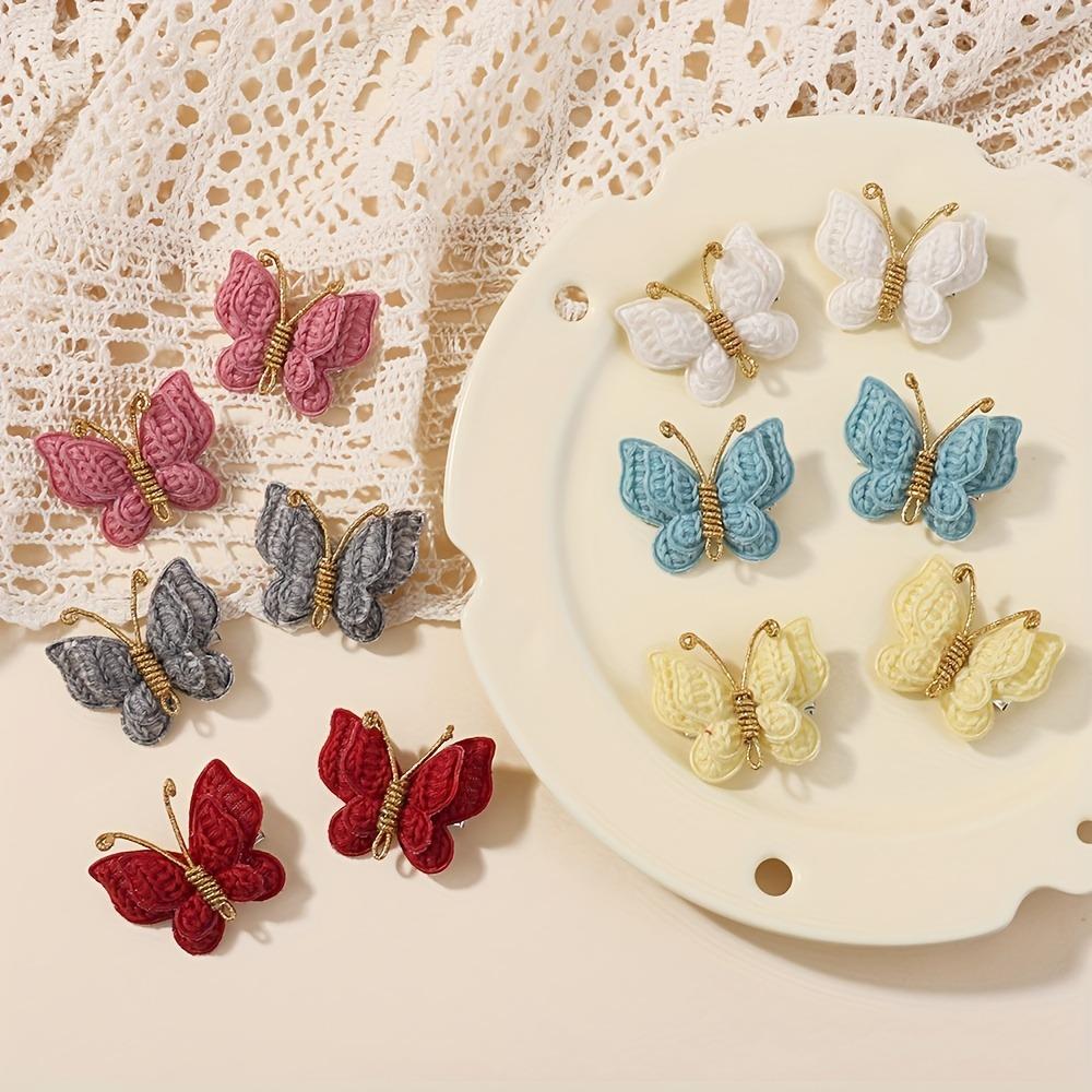12pcs Knitted Three-dimensional Butterfly Hair Clip Multi-color Morandi Knitting Technique Gold Decoration Children's Daily Cute