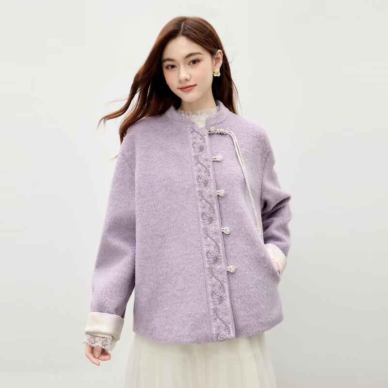 

Qiushui Yiren Элегантный короткий жакет с бисером и воротником-стойкой L