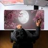 Large XXL Mousepad Cherry Blossom Falling Petals Full Moon Art Deskpad Overlock Stitched Non‑Slip Rubber Keyboard Mouse Mats