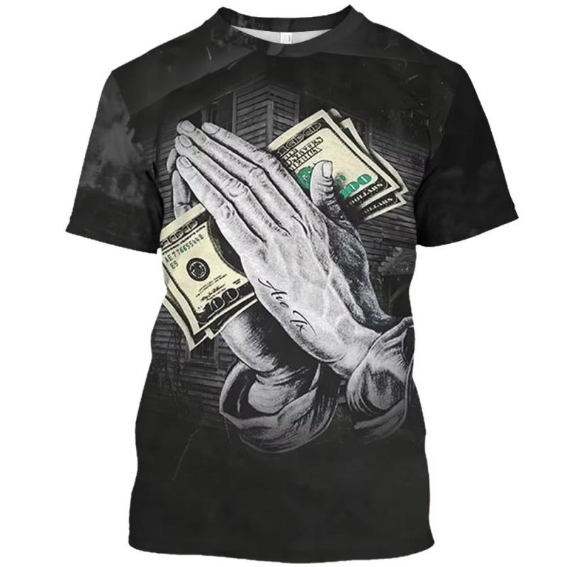 Cool Dollar Cross Pattern T-Shirt For Men Metal Jewelry 3D Printed T Shirts Summer Unisex Loose Tops O-Neck Short Sleeve Tees S