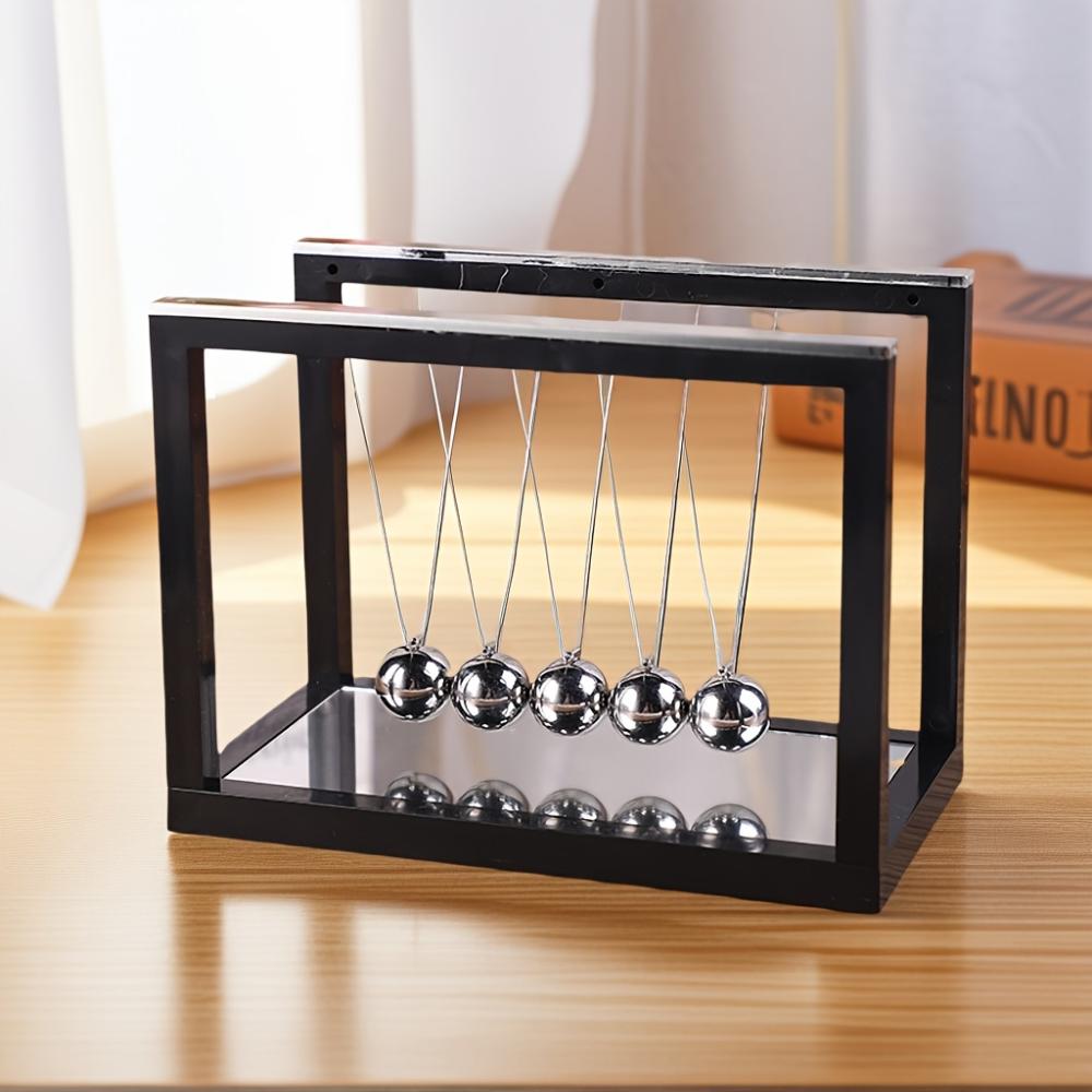 Premium resin Newton cradle sculpture,sleek black frame decor,power-free swing ornament for indoor outdoor display,modern craft for home,office layout