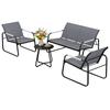 Garden Furniture Set Seating Group for 4 People Breathable Garden Lounge with 2-Seater Sofa 2 Armchairs Rope Weave Round Table Foot Pads