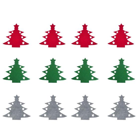 Christmas Cutlery Holder Bag Tree/Heart Shaped Knife Folk Tableware Holder Pockets Felt Dinner Flatware Covers for Christmas Party Dinner Table Decor