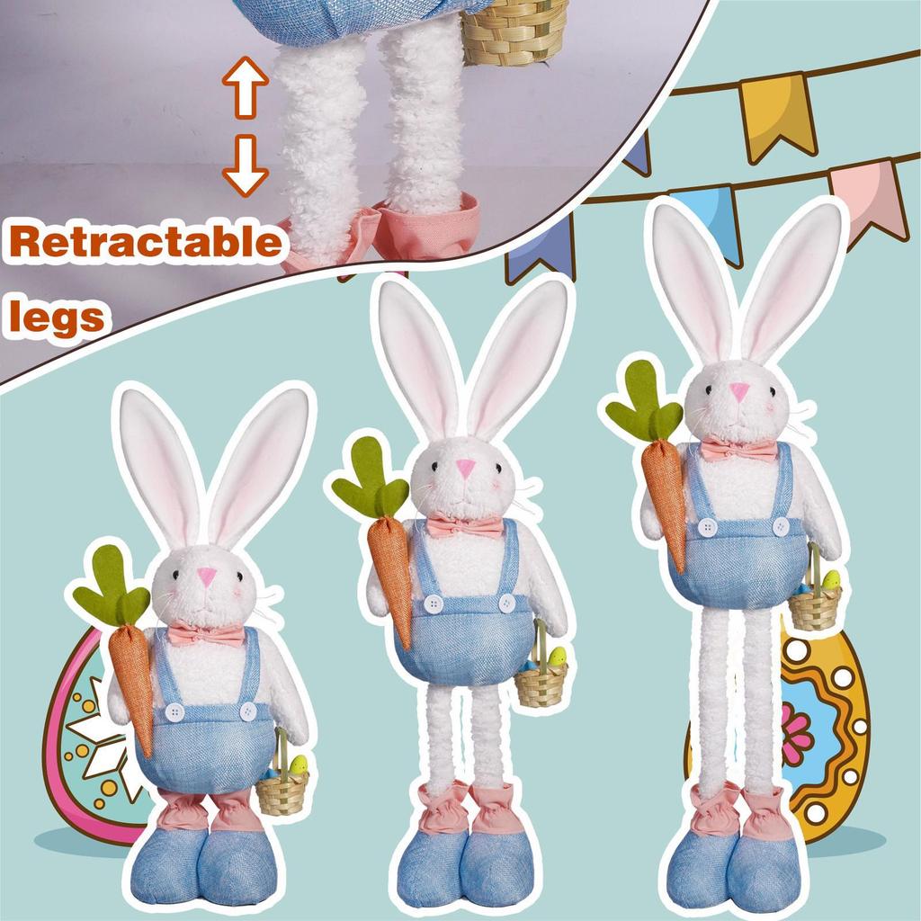 Extendable Legs Easter Bunny Plush Holding Carrot Basket