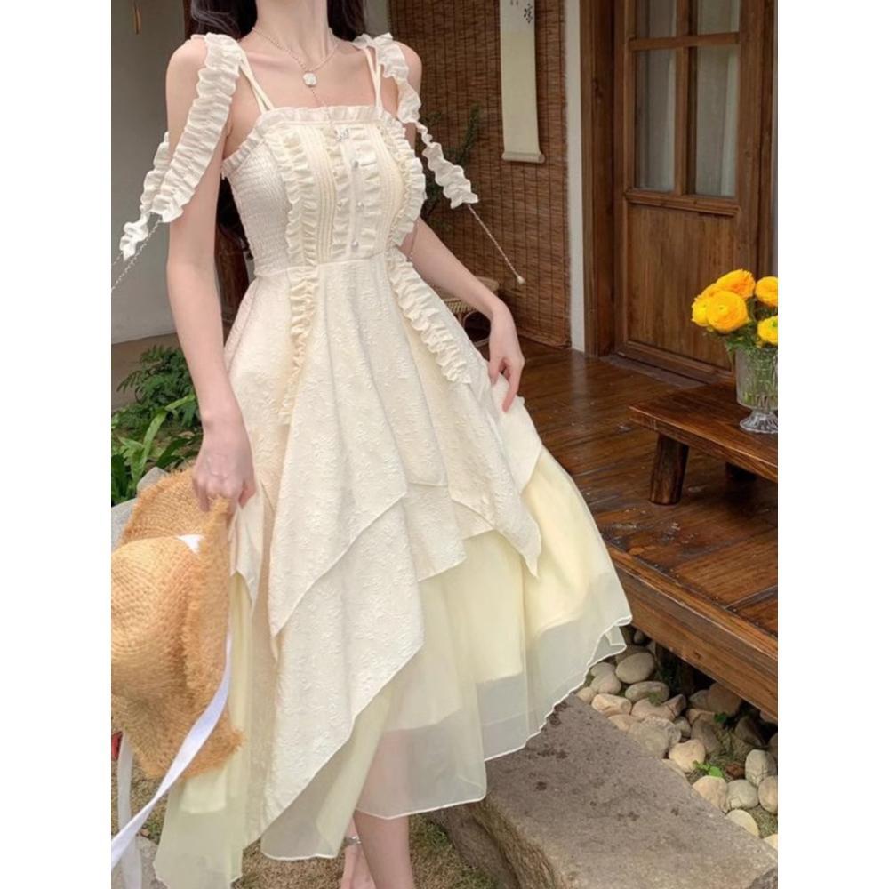 French Summer New Temperament Gentle Wind Vacation Dress High Sense Suspender Mesh Puffy Dress Dress Women