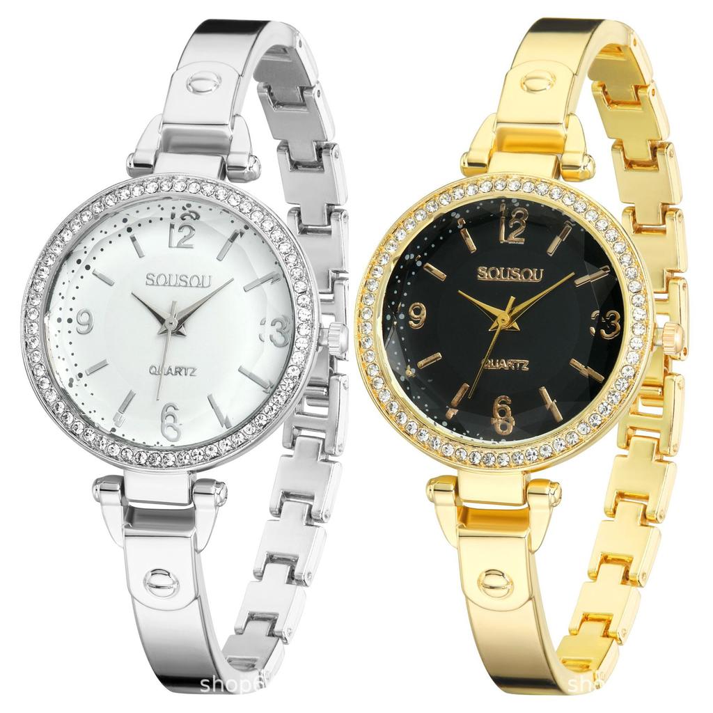 Women Wristwatch Round Rhinestone Quartz Watch Bracelet Watches Party Office Christmas Gifts