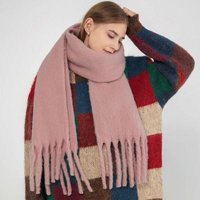 Winter Dicker Warmer Schal Damen Kaschmir Schal und Wickel Pashmina Halstuch Bufanda Damen Einfarbig Quaste Echarpe Poncho
