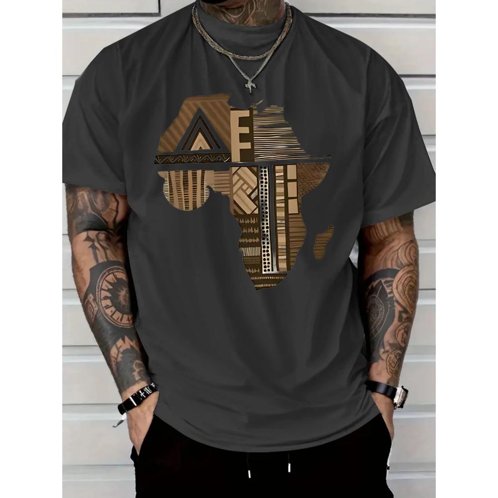 Men's plus size white T-shirt with African style gold print