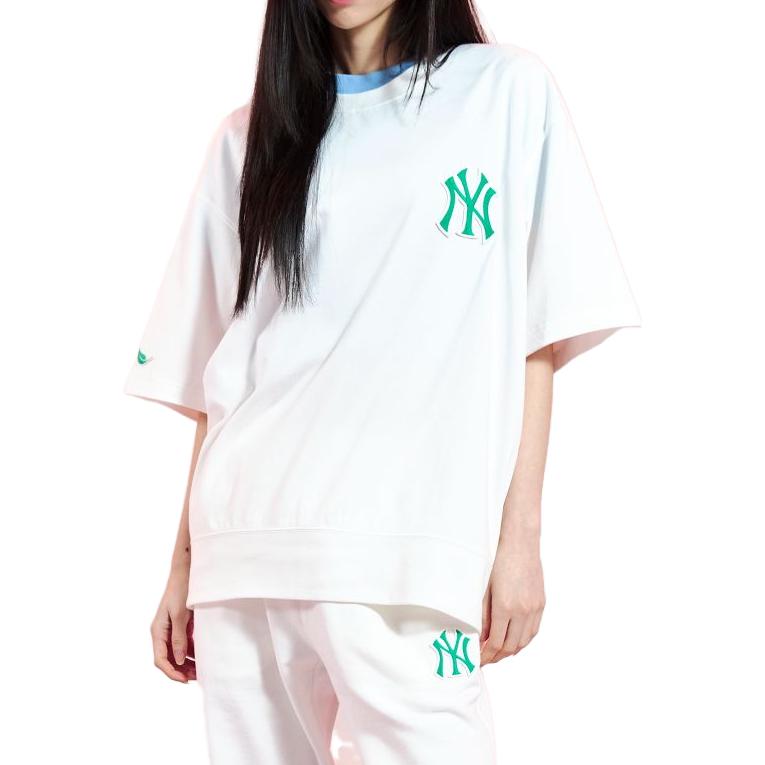 MLB New York Yankees Micro Logo Solid Color Crew Neck Short Sleeve T-Shirt Unisex T-Shirts White 3ATSD0133-50IVS