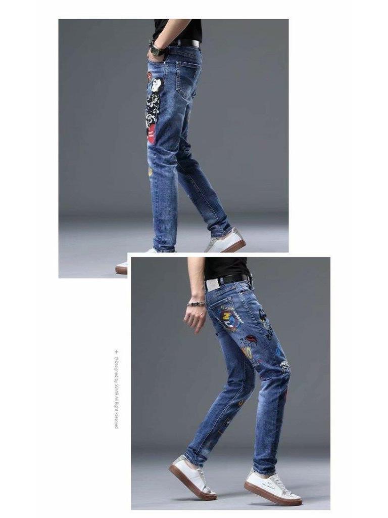Trendy Slim-Fit Skinny Jeans mit Stickerei für Herren – Sommerkollektion