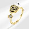 Black Camellia Open Index Ring For Women Minimalist Fashion Adjustable Finger Ring Jewelry Accessory