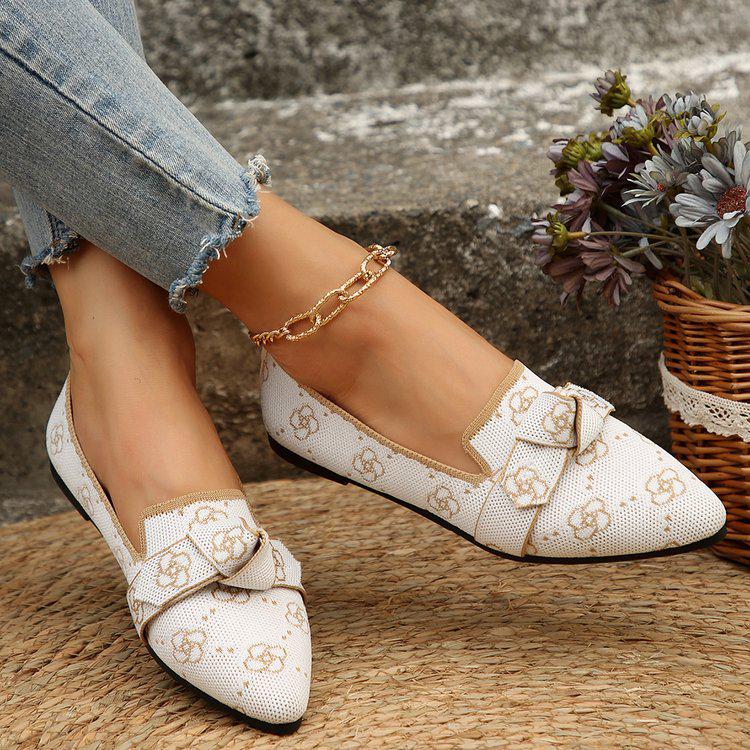2024 Breathable Lightweight Slip-on Fashion Shoes with Bow, Pointed Toe, and Plus Size Options