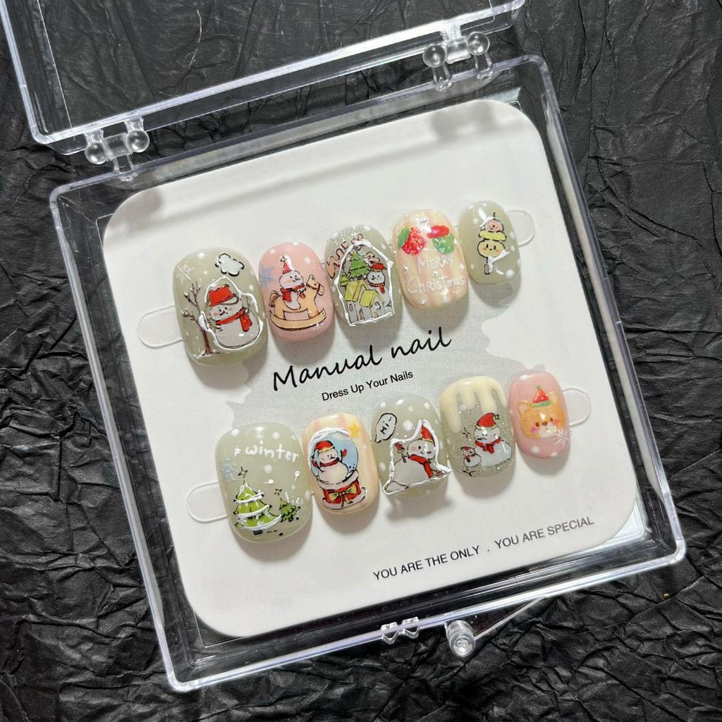 Christmas Collection: Cute Cartoon Girl Wearable Nail Stickers, Handmade & Removable