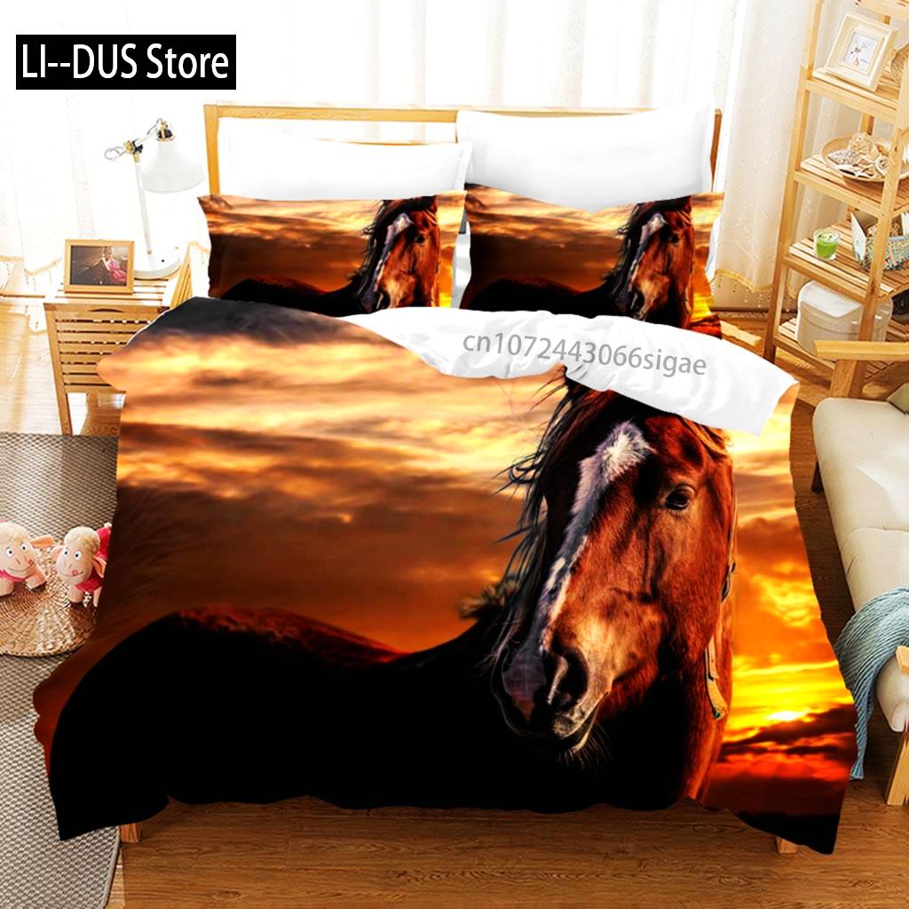 Duvet Cover Running Horse Bedding Set Animal Duvet Cover Soft Comforter Grassland Queen Size For Decor Boy Teens Adult Bedroom