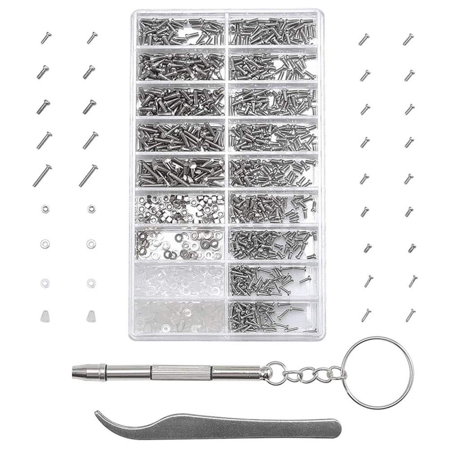 

MMOBIEL 1000 Pieces Stainless Steel Micro Screws Nuts Washers Glasses Sunglasses Repair Kit Including Screwdriver and Metal Tweezers Z1