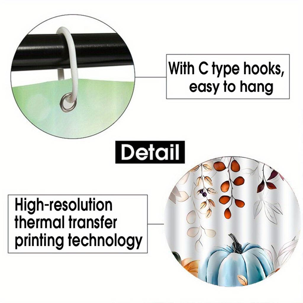 Pumpkin Falling Leaves Shower Curtain Set Waterproof Polyester Bath Curtain and Toilet Floor Mat with Free 12 Hooks