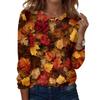 Women's Casual Long Sleeve Leaf Print Neck Blouse