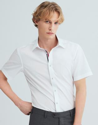 S.T. DUPONT CLASSICS Collar Loop Tab Tricolor 951 Comfortable Short Sleeve Shirt White Se6Mm22Hs951Swh