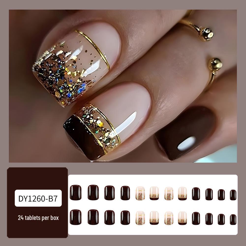 

Gold Foil Brown French Manicure Press-On Nails - Wearable Nail Stickers