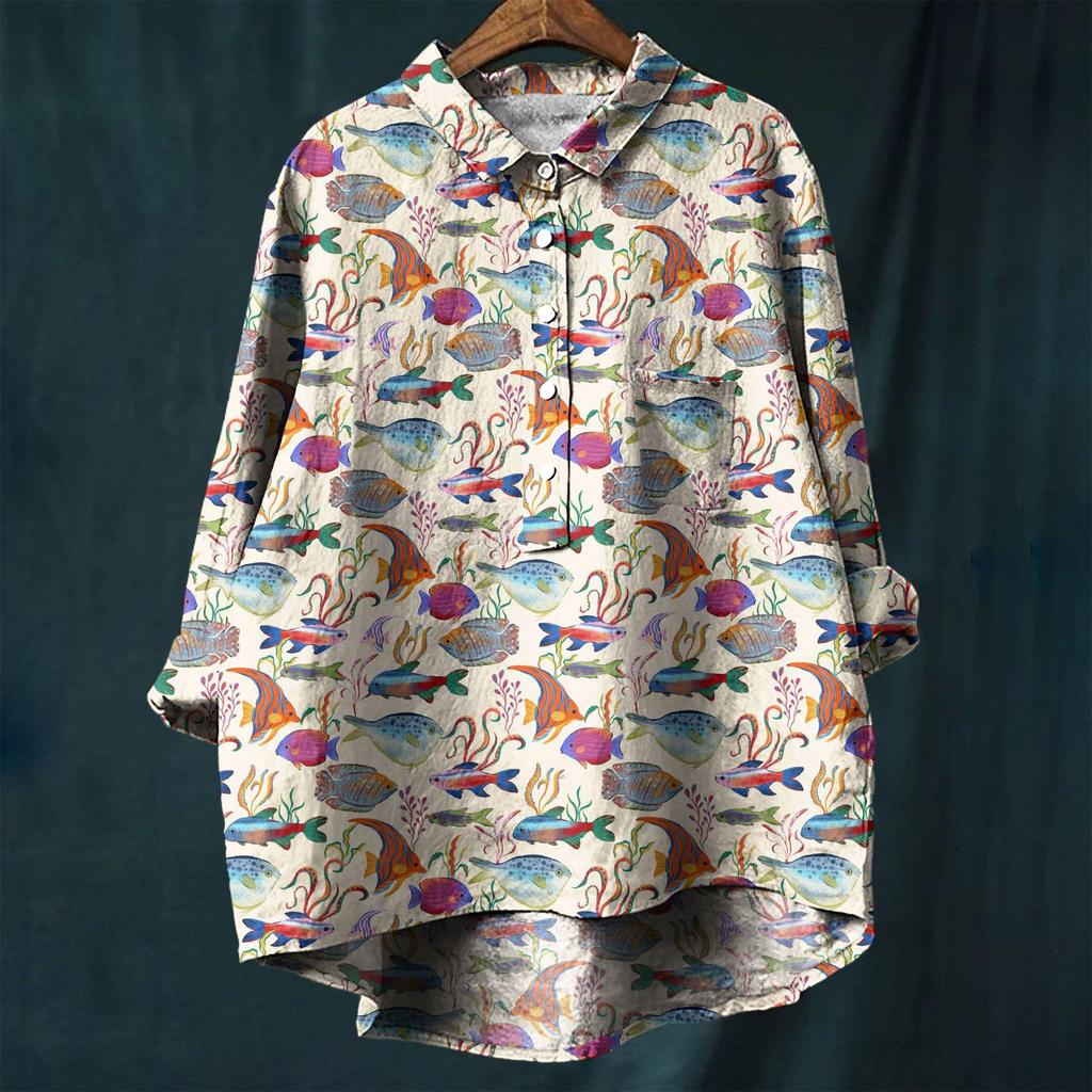 2025 European & American Casual Holiday Long-Sleeve Hawaiian Print Shirt