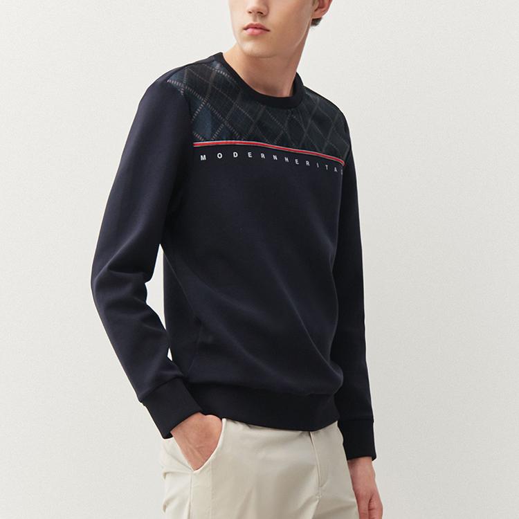 Fila Retro Diamond Print Color Block Sports Crew Neck Sweatshirt Men Sweatshirt Legendary-Blue F11M111203FNV