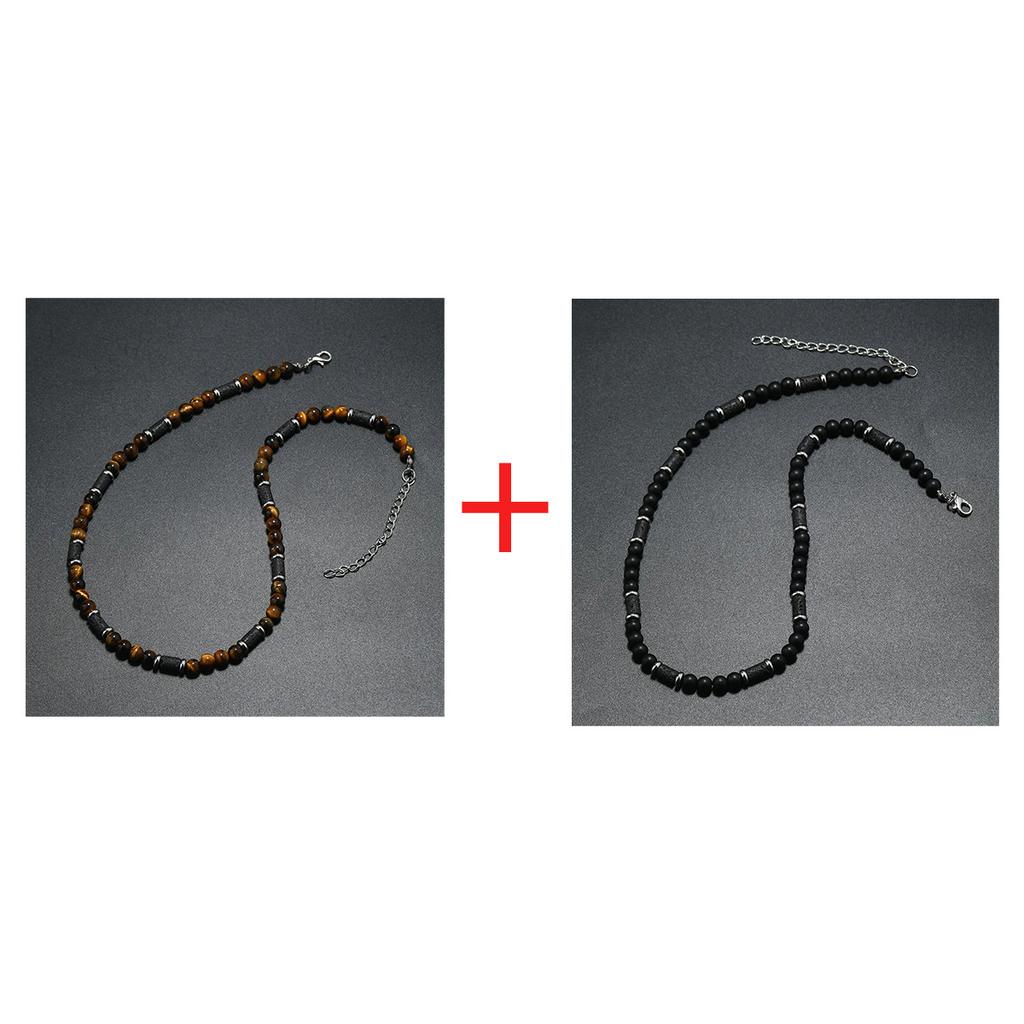 New Bohemian Men's Beaded Necklace Tiger Stone Natural Stone Fashion Trend Design Minimalist Necklace Commemorative Gift