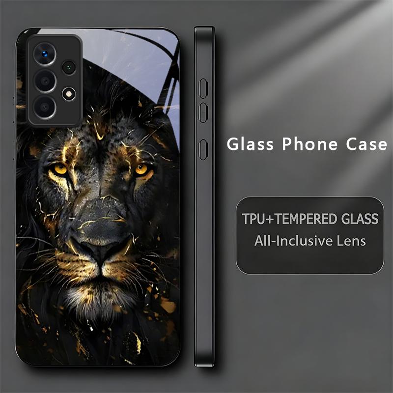 Lion With Golden Black Phone Case For Samsung A32 A33 A34 A35 A36 A37 A51 A52 A52s A53 A54 A55 A56 A57 A71 A72 A73 Glass Cover