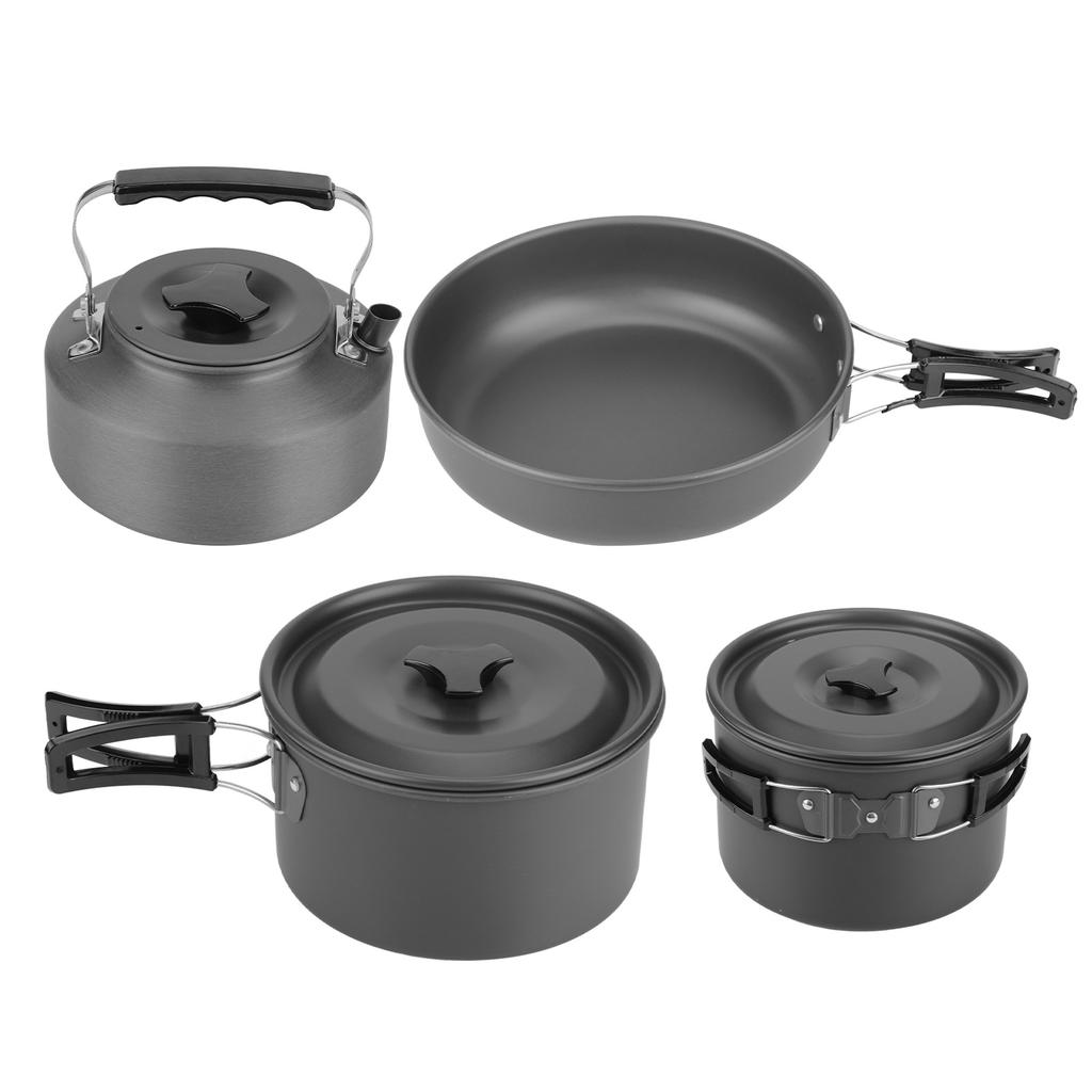 Camping Cookware Kit Aluminum Alloy Pot Teapot Fry Pan Saucer Plate Bowl Soup Spoon for Outdoor Traveling