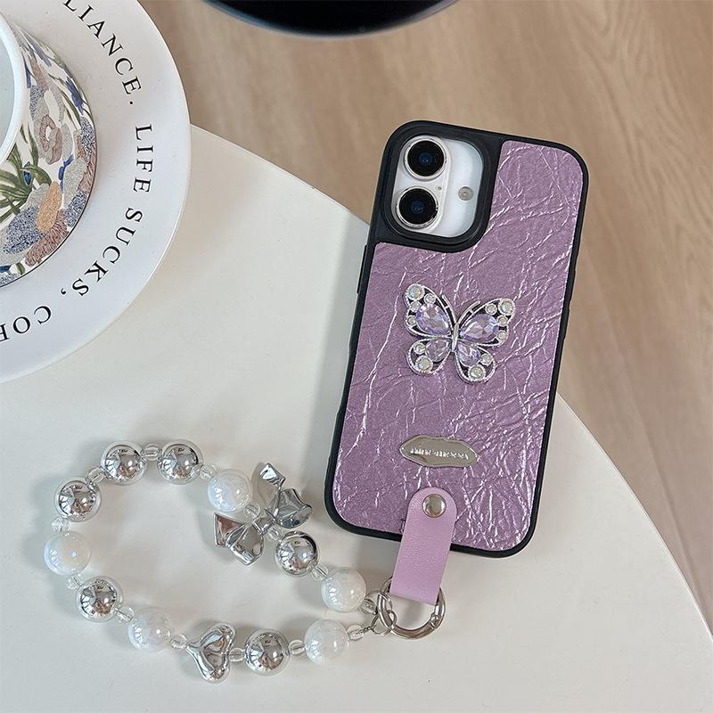Strass Schmetterling High-End Kette Handyhülle für 15 für Apple 17 Handheld für IPhone16pro Leder Mode