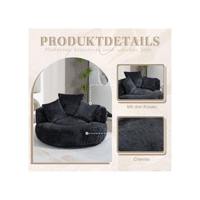 Futon Sofa - MUVOE - Lazy Boy - High Back - Black Chenille - Comfortable and Durable