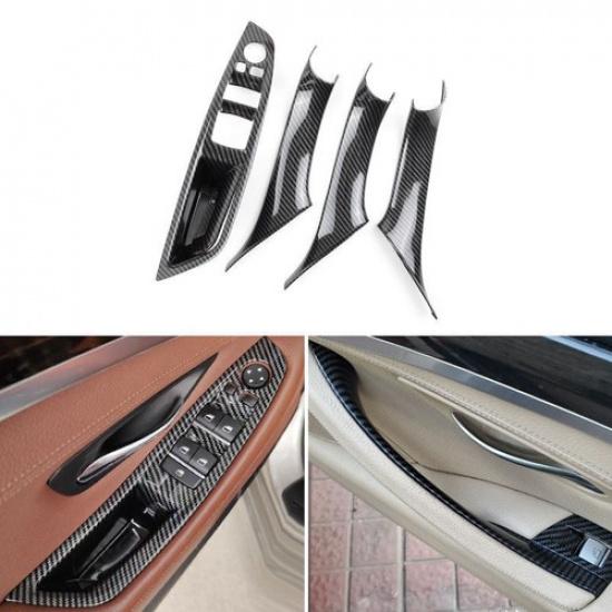 Carbon Fiber Inner Door Handle Switch Panel Cover Trim For BMW 5 Series F10 F18
