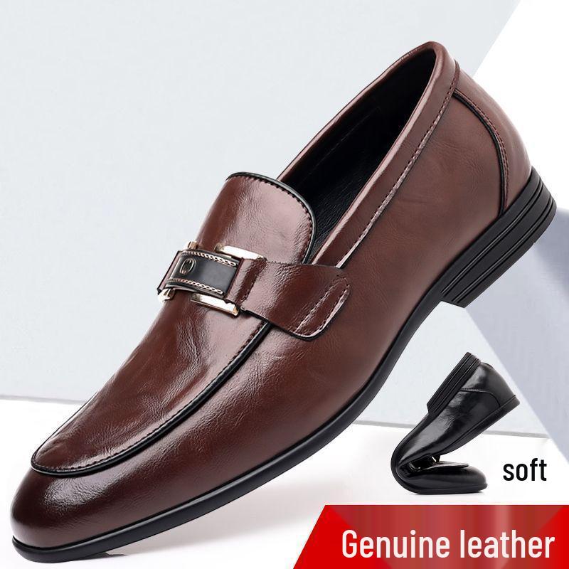 2025 Men's Summer Leather Slip-On Loafers: Soft, Breathable, Deodorant, Low-Cut Shoes for Business & Casual Wear