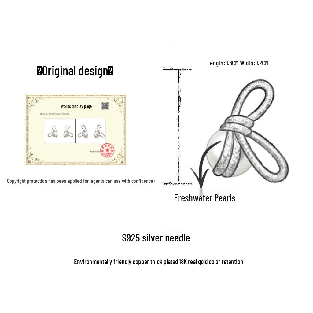 Originale matte Schleife Süßwasserperlen Ohrstecker - Eleganter minimalistischer Stil mit s925 Silbernadel.