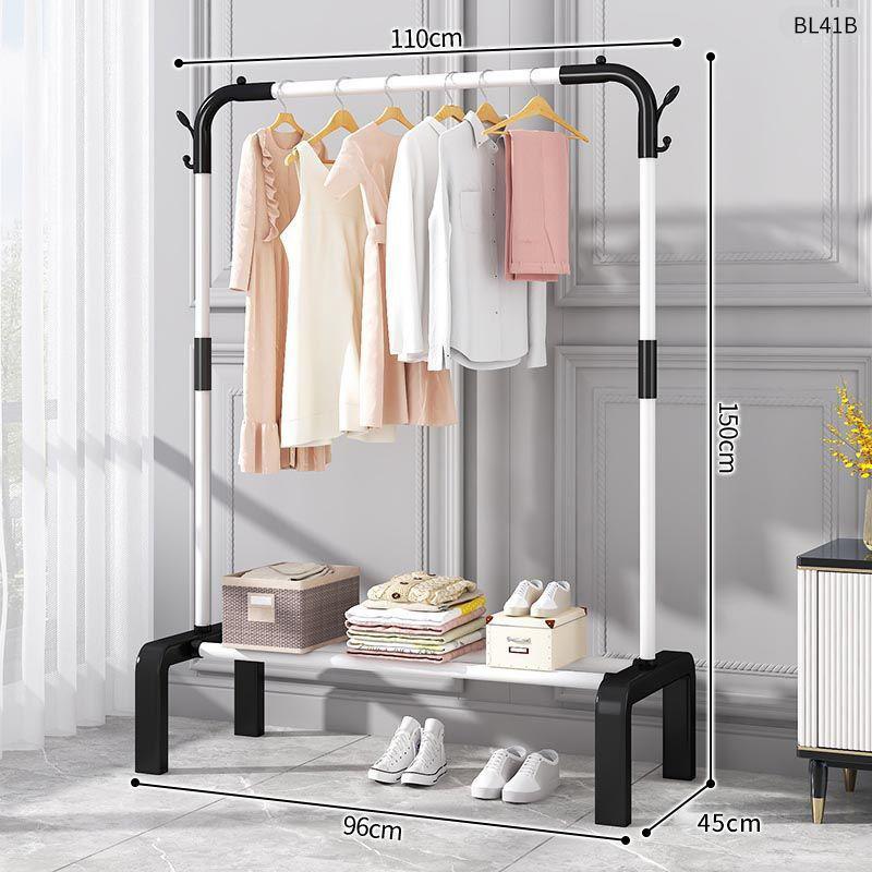 Plastic Floor-Standing Balcony and Bedroom Clothes & Hat Rack, with Folding Drying Pole and Storage.