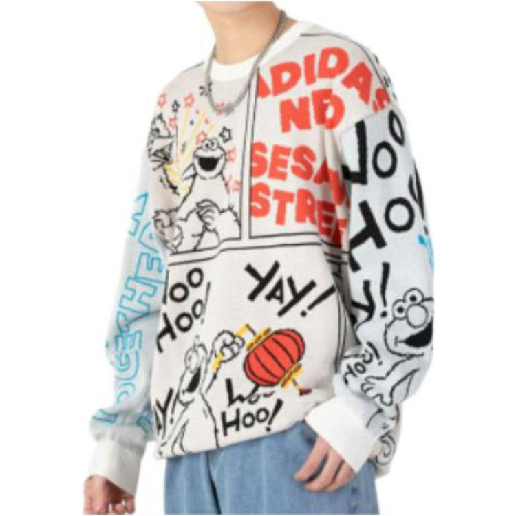 New Adidas X SESAME STREET Crossover Cartoon Alphabet Full Print Round Neck Knitwear HD7294